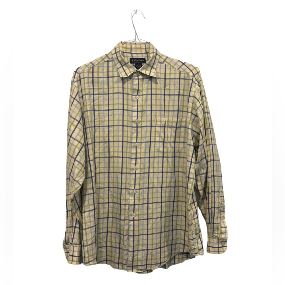 Brooks Brothers Shirt Mens Large Button Down Plaid Woven in Italy 100%‎ Cotton